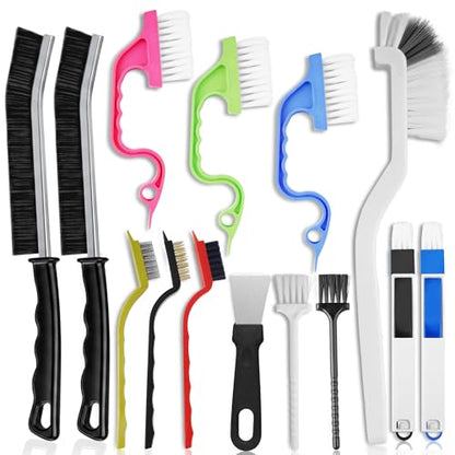 14 Pcs Crevice Cleaning Brush Set – Hard Bristle Cleaning Tools for Grout, Tile Floors, Gaps & Narrow Spaces – Multi-Purpose Grout Scrub Brush for Cleaning Bathroom, Shower, Window Tracks, Kitchen | Multi-Purpose Grout Scrub Brush for Tile Floors, Bathroo