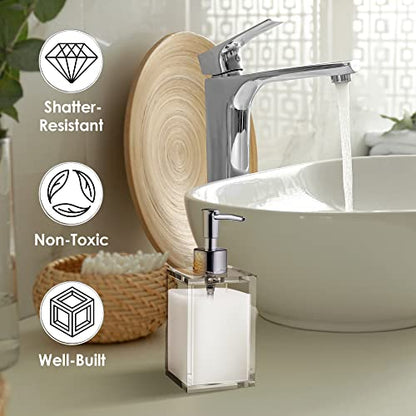 Clear Acrylic Reusable Kitchen & Bathroom Hand Sanitizer Dispenser with Rust Proof Stainless Steel Pump, Square Soap Dispenser Set | 12 oz (1 Pack) - style: 1 Pack / Soap Dispenser