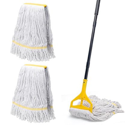 Commercial Mop with 3 Large Replacement Heads,Heavy Duty Industrial Mops | 59" Long Handle,for Floor Cleaning,Looped-End String Wet Cotton Mop for Home,Kitchen,Office,Garage,Concrete/Tile Floor - size: Large