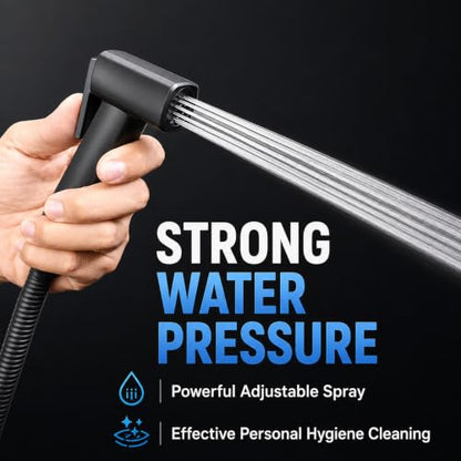 Handheld Bidet Sprayer for Toilet, Lockable Push Button, High Pressure Bathroom Sprayer, Cloth Diaper & Personal Hygiene Sprayer, Tank Mount No-Drill Install, Stainless Hose Set, Black Color - color: Black