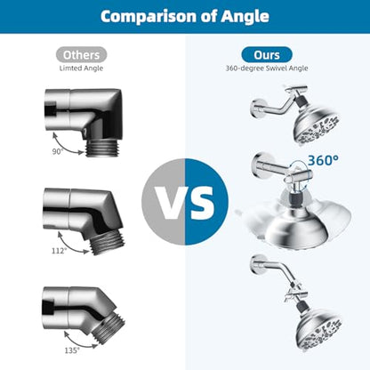 Hibbent All Metal Shower Head Elbow Adapter, 360 ° Adjustable Swivel Brass Showerhead Adapter for Fixed and Rain Showerhead, Stainless Steel Wall Mounted Shower Connector, Chrome - color: Chrome
