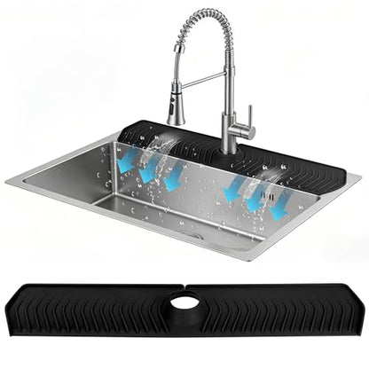 Extra Long Silicone Faucet Mat, 76cm Double-Sided Drain Pad for Kitchen Sink & Bathroom, Flexible Splash Guard with Center Hole, Non-Slip, Easy to Clean, Fits Most Faucets (Black) - color: Black