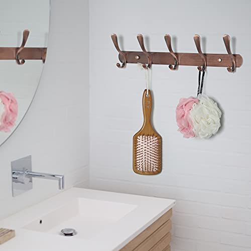 SKOLOO Coat Rack Wall Mount - Modern, Metal Wall Coat Rack with 5 Hooks, Sturdy Wall Hook Rack Rail for Hanging Coat, Jacket, Clothes, Hat, Red Copper - color: Retro Red