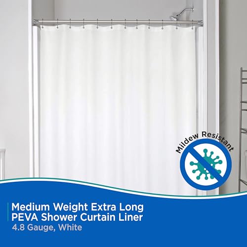 Kenney KN61469 Medium Weight 5 Gauge Extra Long Waterproof PEVA Shower Curtain Liner with Rust-Resistant Metal Grommets and Weighted Magnetic Hem for Bathroom, 70" W x 78" H, White - color: White, size: 70"W x 78"L (Pack of 1)