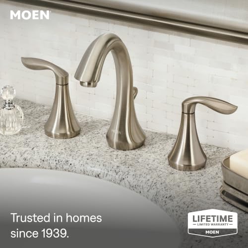 Moen Eva Brushed Nickel Two-Handle High Arc Widespread Bathroom Sink Faucet for 3-Hole Setups with Valve Included, TV6420BN - color: Brushed Nickel