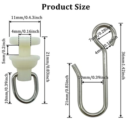 100 Pieces Curtain Slider Track Hooks and Gliders for Shower | Shower Curtain Straight Curved Curtain Track Rollers for Bendable Curtain Track Pulley, Curtain Track Carrier Hooks