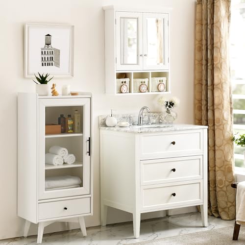 Bathroom Medicine Cabinet with Mirror Doors, Wall Mounted Cabinet with 2 Adjustable Shelves and 3 Storage Baskets, Over The Toilet Wall Cabinet for Bathroom, Laundry Room, Kitchen