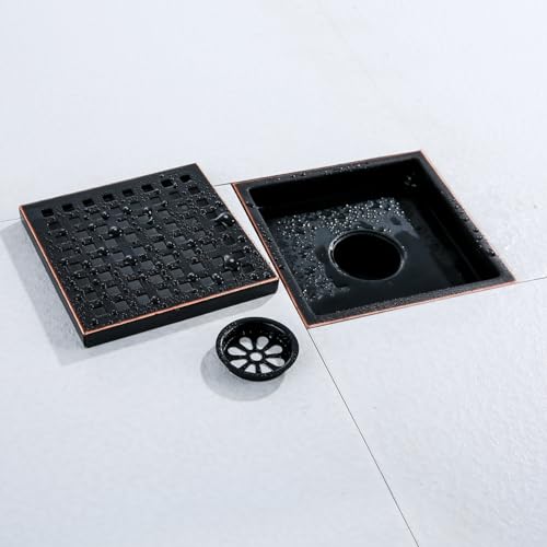 RANDOM Oil Rubbed Bronze Shower Drain Square 6 Inch Shower Floor Drain Grate & Removable Hair Strainer 304 Stainless Steel Shower Drain Cover Bathroom Accessories.RD98738-ORB - color: C-oil Rubbed Bronze-6″ Square