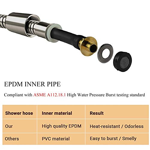 Matte Black Shower Hose Replacement, 60 Inch Stainless Steel Handheld Shower Head Hose Extension with Brass Nut and Insert, High Water Pressure Burst Resistance, Kink Free and Flexible - color: Matte Black, size: 60 Inch