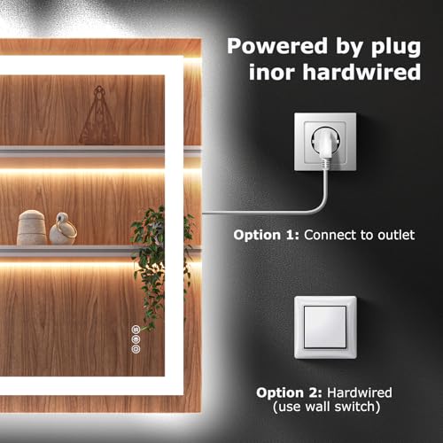 Hivone 28"X32" LED Bathroom Mirror with Lights, Anti-Fog, Dimmable, Backlit + Front Lit, Smart Bathroom Vanity Mirror, Memory Function, Shatterproof, Tempered Glass (Horizontal/Vertical) - size: 28"L x 32"W