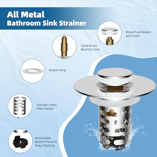 2-Pack Universal Bathroom Sink Drain Stopper, 4-in-1, Brushed Nickel | Hair Catcher Pop-Up Sink Strainer Stopper with 2-Layer Removable Stainless Steel Basket, Drain Plug for 1.1"-2.36" US Basin - color: Brushed Nickel Finished