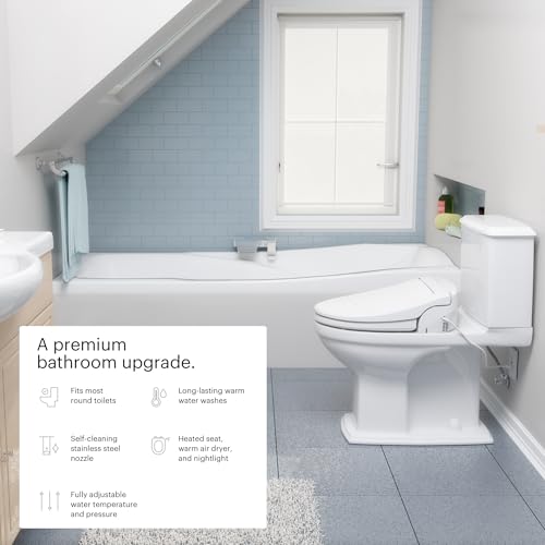 Brondell SE400-RW Swash SE400 Electric Bidet Toilet Seat With Heated Seat, Oscillating Stainless Steel Nozzle, Warm Air Dryer, Night Light, Gentle Close Lid, White Side Arm Control, Round - style: Round