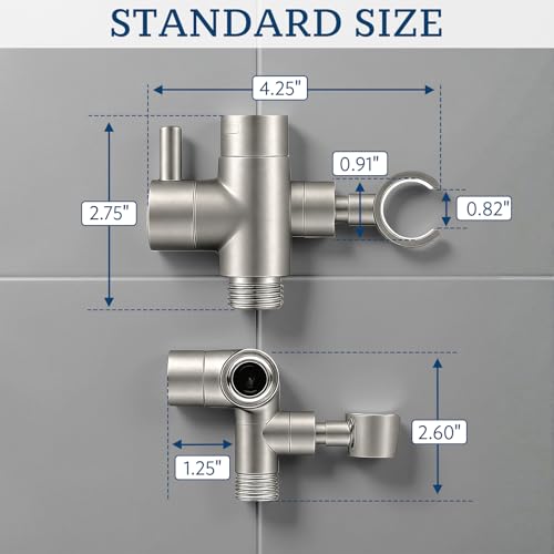 G-Promise Solid Metal Shower Head Diverter with Holder 3-Way | Spray Separately or Both, Adjustable-Angle Bracket, Anti-Leak, Smooth Knob Switch, Easy Install, Universal Replacement Part - color: Brushed Nickel