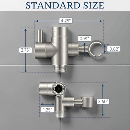 G-Promise Solid Metal Shower Head Diverter with Holder 3-Way | Spray Separately or Both, Adjustable-Angle Bracket, Anti-Leak, Smooth Knob Switch, Easy Install, Universal Replacement Part - color: Brushed Nickel