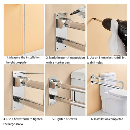 27.6 INCH Toilet Safety Rails, Disabled Flip-Up Bathroom Grab Bar, Toilet Handrails Hand Grips Handle Shower Assist Aid, Handicap Grab Bars for Elderly(Gray:Yellow) - color: Yellow