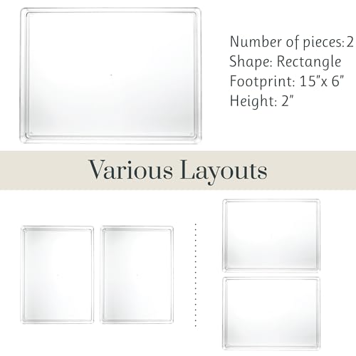 STORi SimpleSort 2-Piece Stackable Clear Drawer Organizer Set | 12" x 9" x 2" Rectangle Trays | Wide Makeup Vanity Storage Bins and Office Desk Drawer Dividers | Made in USA - size: 12x9x2"