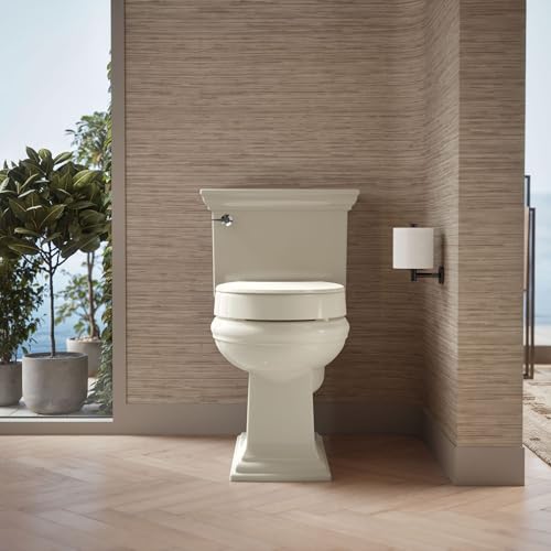 KOHLER 25876-96 Hyten 3" Height, Elevated Soft Close Round Toilet Seat, Contoured Seat with Grip-Tight Bumpers, Quick-Attach Hardware, Biscuit - color: Biscuit, size: Round