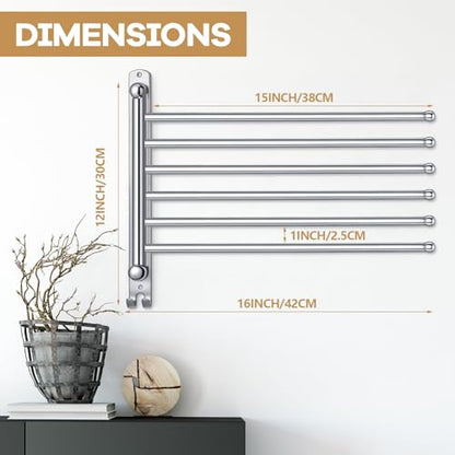 Teenyyou Swivel Towel Rack 16.5 Inches 304 Stainless Steel 6 Arms Bathroom Towel Rack Hanger Pool Holder Wall Mounted Swivel Bar Space Saving with Hook, Sliver - color: Sliver, size: 16.5 Inches, style: 6 Arms