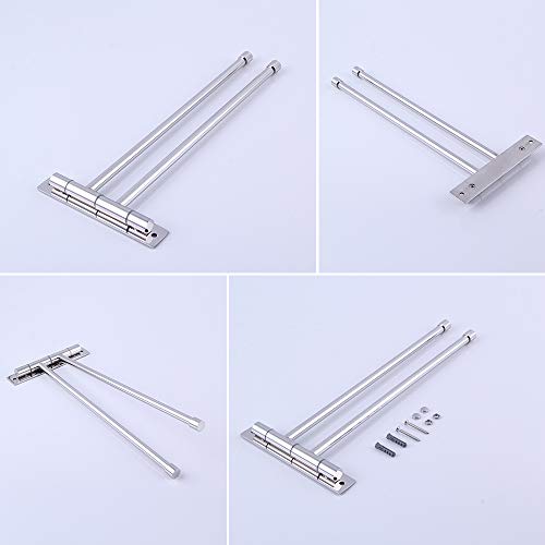 GERZWY Bath Towel Rack Hanger Towel Holder Organizer Bathroom Swing Arm Towel Bars 2-Arm Wall Mount Stainless Steel Polished Finish - color: Polished