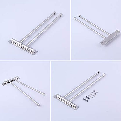 GERZWY Bath Towel Rack Hanger Towel Holder Organizer Bathroom Swing Arm Towel Bars 2-Arm Wall Mount Stainless Steel Polished Finish - color: Polished