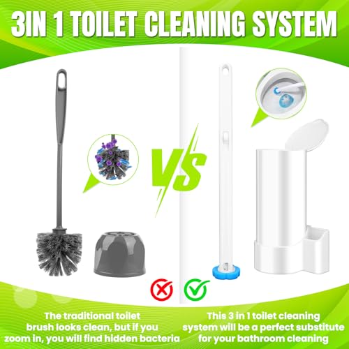 Disposable Toilet Brush Cleaning System with 54pcs Refills Pads, Toilet Wand Kit, Toilet Bowl Cleaner Brush for Bathroom Maintenance (2-Set) - size: 2 Brush+54 Refills