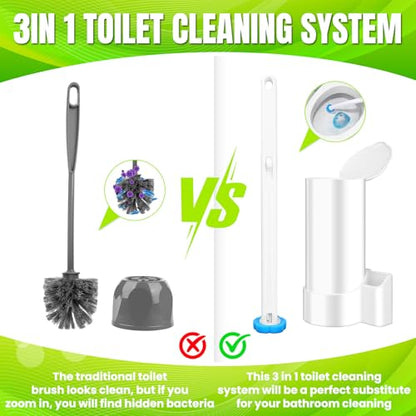 Disposable Toilet Brush Cleaning System with 54pcs Refills Pads, Toilet Wand Kit, Toilet Bowl Cleaner Brush for Bathroom Maintenance (2-Set) - size: 2 Brush+54 Refills