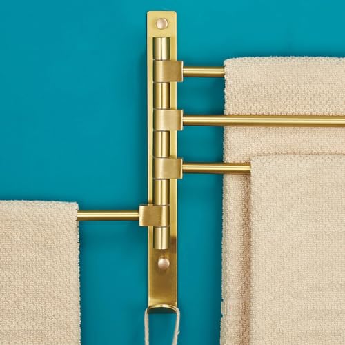 ZHOUXIAO Swing Out Towel Bar Holder Wall Mount Gold Finish/Swivel Towel Rack for Bathroom or Kitchen, Metal Towel Bar Folding Arm Swivel Hanger Bathroom Storage 2Bars