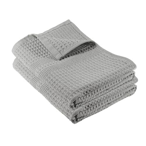 GILDEN TREE Waffle Hand Towels for Bathroom Quick Dry Towel Super Absorbent Thin 100% Cotton Lint Free, Hand Towels for Bathroom Set of 2, Classic Style (Pewter) - color: Pewter, size: Hand Towel (2 Pack)