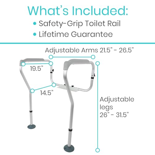 Vive Toilet Frame Rail for Elderly & Disabled - Adjustable Grab Bar Rail | With Arms, Safety Support Handles for Seniors, Handicap Bathroom Mobility Aids, Sit to Stand Assist to Help Adults Get Up