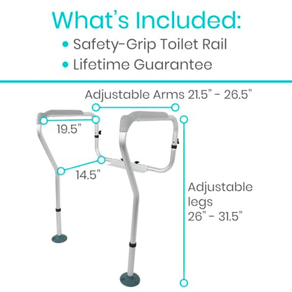 Vive Toilet Frame Rail for Elderly & Disabled - Adjustable Grab Bar Rail | With Arms, Safety Support Handles for Seniors, Handicap Bathroom Mobility Aids, Sit to Stand Assist to Help Adults Get Up