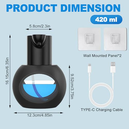 Automatic Foaming Soap Dispenser, 15oz/420ml Smart Hand Soap Dispensers, Touchless Wall Mount with 4-Level Adjustable, Rechargeable Foaming Hand Soap Dispenser for Bathroom Kitchen Office Black - color: Black