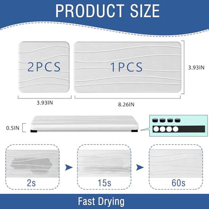3PCS Water Absorbing Stone Tray, Fast Drying Stone Sink Tray, Stones Soap Trays, Water Absorbent Diatomite Trays, Diatomite Coasters for Kitchen Sink Bathroom Counter, Hand Soap Dish & Holders - color: 1pcs 21×10cm + 2pcs 10×10cm White Wave