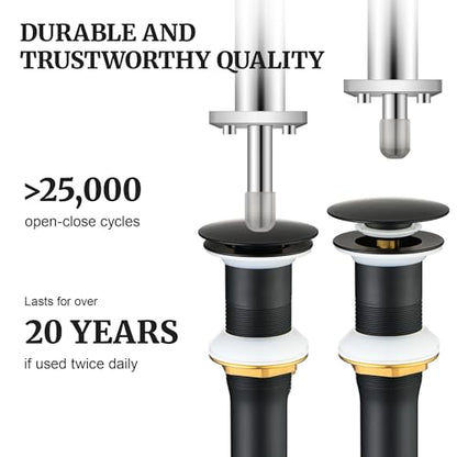 Pop up Sink Drain Stopper for Bathroom Vessel Vanity Sink Art Basin Matte Black, Big Cap Without Overflow, Metal Pop-up Drain Strainer with Detachable Basket Stopper - color: Matte Black, style: without overflow