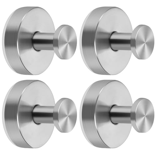 Suction Cup Hooks for Shower Stainless Steel, Suction Hooks for Shower Wall Hangs 15lbs, Bathroom, Kitchen, Glass Door, Mirror, Tile, Loofah, Towel, Coat, Bath Robe, Brushed Silver 4 Pack - color: Brushed Silver