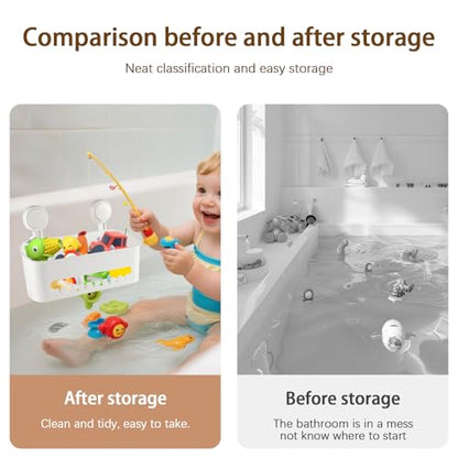 Bath Toy Storage Organizer,Kids Bathtub Toy Holder with Drain Holes,Shower Caddy for Bathtub,No Drilling Shower Caddy Suction Cup,Waterproof Storage Basket for Bathroom,Kitchen