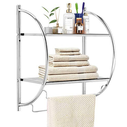 Tangkula Wall Mount 2 Tier Bathroom Shelf with Bars, 18" W X 10" D X 22" H, Home Toilet Double Layer Rustproof Chrome Shelf - color: Silver