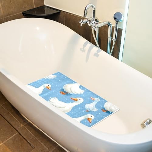 Shower Mat Non Slip 26.8 x 15.1 Inches, White Goose Pattern Bathtub Mat Shower Stall Mats with Suction Cups and Drain Holes, Non Slip Bath Mat for Tub for Elderly & Kids - color: Multi 14