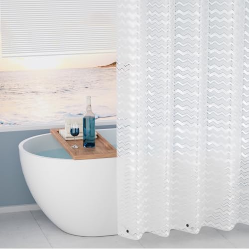 Seenus Waterproof PEVA Shower Curtain Liner Extra Long 72 x 78 inch, Translucent Shower Liner Long with 3 Weighted Magnets, Semi Transparent Plastic Shower Curtain Frosted Striped for Bathroom - color: White Striped, size: 72"W x 78"L (Pack of 1)