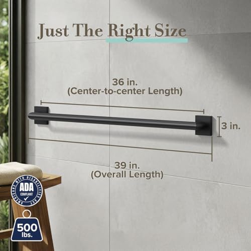 Gatco 664MX Glam Too Grab Bar, 36 Inch ADA Compliant Bathroom Safety Rail for Shower & Bathtub, Stainless Steel, Matte Black - color: Matte Black, size: 36 Inch