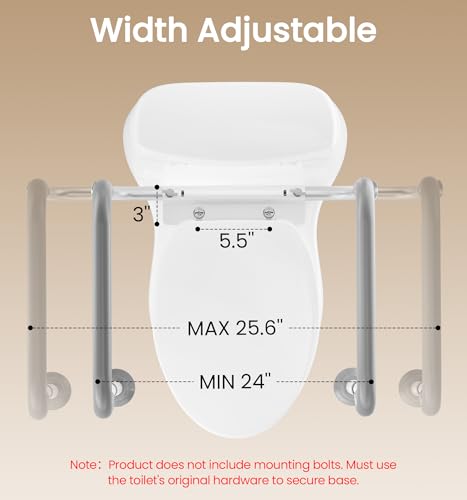 HOMLAND Toilet Safety Rails for Seniors, 350LB Aluminum Toilet Handle | Adjustable Height & Width, Soft Padded Handles, Anti-Slip Rubber Feet, Toilet Safety Frame, Toilet Grab Bars For Elderly
