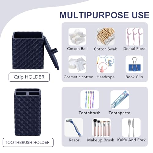 Bathroom Accessories Set Resin 6PCS, Square Toothbrush Holders Set Complete with Soap Dispenser, Vanity Tray, Tumbler, Cups and Cotton Swab Jars (Navy Diamond, Resin Bath 6 PCS) - color: Navy Diamond