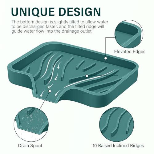 2PCS Self Draining Soap Holder,Spofit Silicone Soap Dish, Suitable for for Kitchen, Bathroom, Shower, Bath Tub,Soap Container (Green) - color: Green