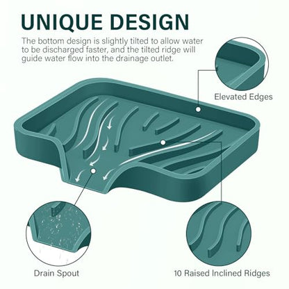 2PCS Self Draining Soap Holder,Spofit Silicone Soap Dish, Suitable for for Kitchen, Bathroom, Shower, Bath Tub,Soap Container (Green) - color: Green