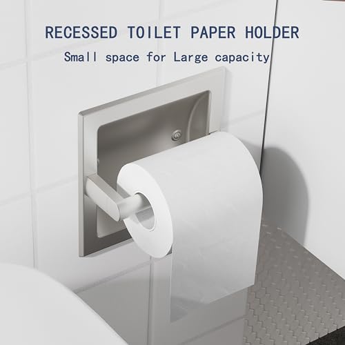 Brushed Nickel Recessed Toilet Paper Holder,Pivoting Toilet Tissue Holder,Made of SUS304 Stainless Steel, in Wall Toilet Paper Holder with Bracket - color: Brushed Nickel