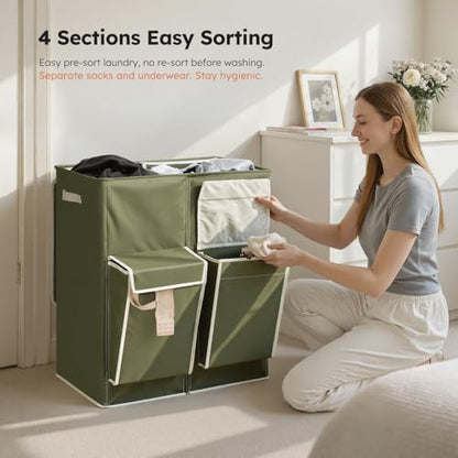 SOLEDI 180L Double Laundry Hamper with Lid and 2 Side Pockets, Dual Hamper | 2 Section Laundry Basket, Removable & Washable Laundry Bags, 180L Large Capacity, for Bedroom, Bathroom, Laundry Room, Dorm - color: Avocado