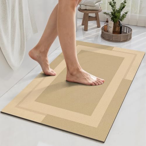 Non Slip Bath Mat Thin Bathroom Rugs Fit Under Door Brown 16"x 24" | Quick Dry Absorbent Washable Rubber Backing Bath Rug Shower Mat Bathroom Floor Mat for Sink Bathtub Beside Shower Entrance - color: A- Brown, size: 16" x 24“