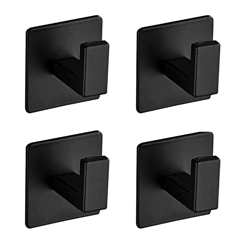 Bath Towel Hook,4 Pack Self Adhesive Square Coat Hooks, Sturdy No Drilling Robe Hook, Heavy Duty Aluminum Clothes Hanger, Wall Hooks for Bathroom Bedroom Kitchen (2 Inch,Black) - color: Black, size: 4 Pack