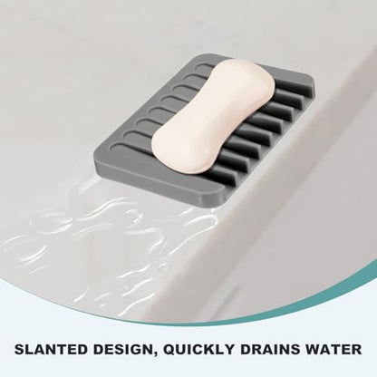 uxcell 2 Pcs Self Draining Silicone Soap Dish, Soap Tray with Drainage for Bathroom Shower Kitchen Sink, 4.5" x 3.1" x 0.4", Dark Grey - color: Grey