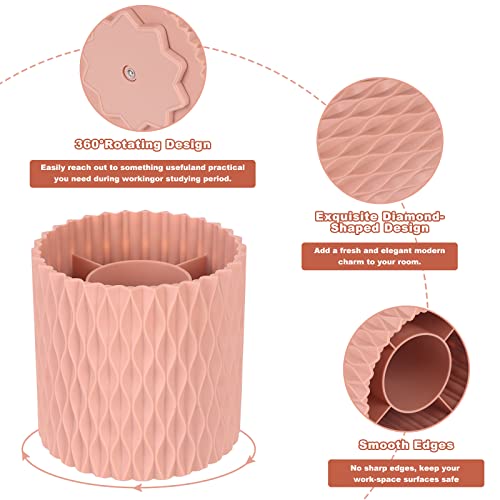Makeup Brush Holder Organizer - 360° Rotating, 5-Slot Brush Cup for Cosmetics, Lipsticks, Pens | Vanity & Desk Organizer (Pink) - color: Pink