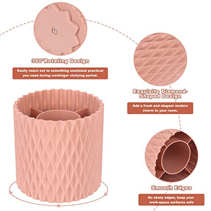 Makeup Brush Holder Organizer - 360° Rotating, 5-Slot Brush Cup for Cosmetics, Lipsticks, Pens | Vanity & Desk Organizer (Pink) - color: Pink